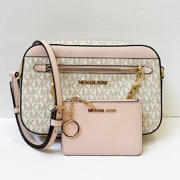 Michael Kors Jet Set Chain Crossbody Bag + Coin ID Key Wallet MK Vanilla Pink - Picture 1 of 16